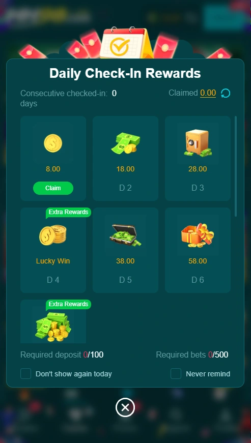 HH98 Daily Check in Bonus